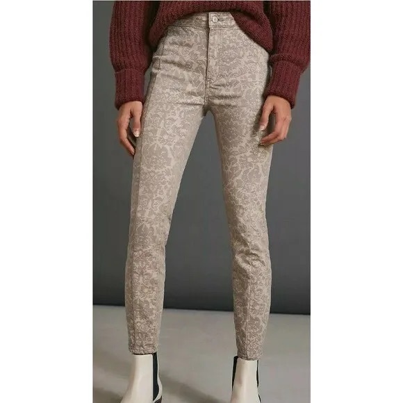 Anthropologie Denim - Anthropologie Pilcro High Rise Denim Leggings Flocked Skinny Beige‎ Size 28